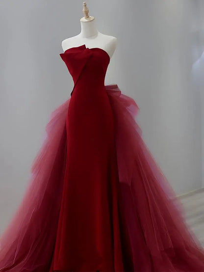 Wine Red Prom Dress Tulle Dress Off Shoulder Long Dress Princess Classic Wedding Dress 2024 Gorgeous High Quality Evening Dress