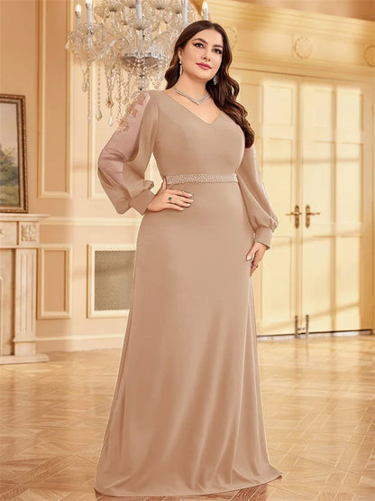 XUIBOL Plus Size Elegant Blue Applique Evening Dress 2026 Women Formal Maxi Prom Long Sleeves Party Dress Luxury Cocktail Prom