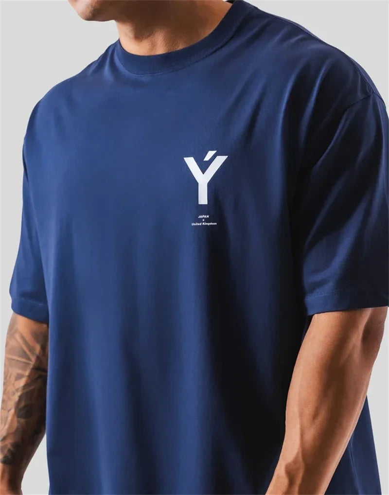 ONE POINT LYFT Print Big T Shirt Men Running Sport Gym Fitness Training Oversize 100% Cotton T-shirt Mens Bodybuilding Tee Tops