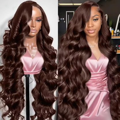Chocolate Brown Wig Body Wave 13x4 13x6 HDTransparent Lace Front Human Hair 200 180 Density Biazilian Wig For Women 20 30 inch