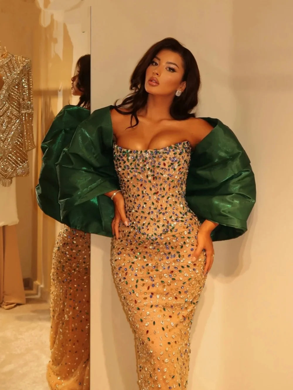 Luxurious Mermaid Evening Dress Off Shoulder Crystal Beaded Prom Gowns Illusion Floor Length Celebrity Party Dresses Customized