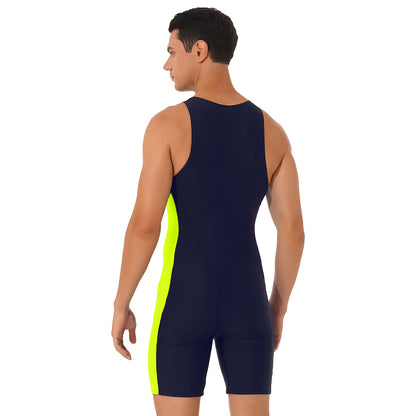 Summer Men One-piece Swimwear Swimsuit Sleeveless Front Zipper Swimming Shorts Bodysuit Triathlon Wetsuit Bathing Suit Beachwear