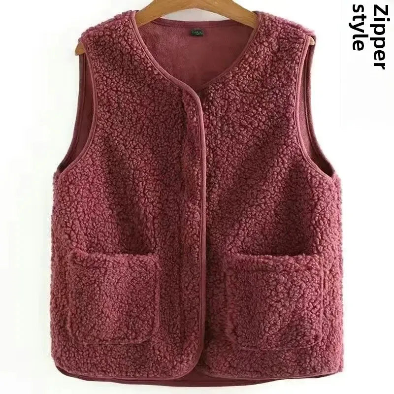 Fashionable Integrated Women's Vest Double Layer Flocking Vest Autumn/Winter Style Jacket Crew Neck Design For All Seasons