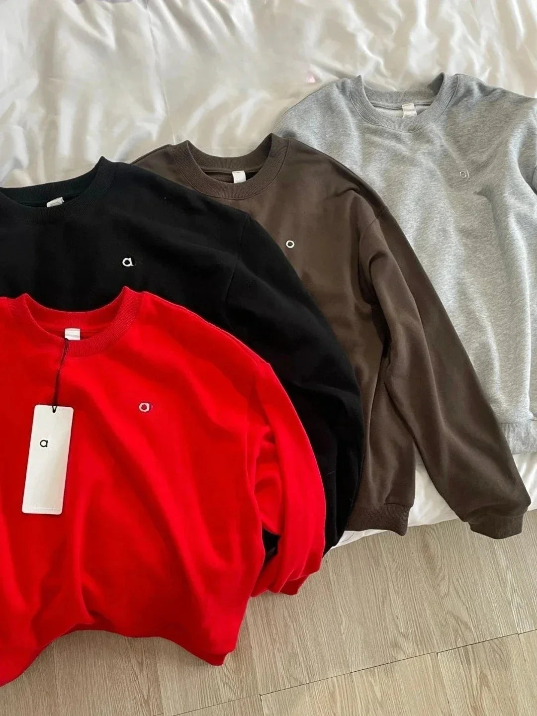 Black Red Classic Letter Loose Casual Pullovers O-Neck Solid Women's Sports Sweatshirts Fashion Long Sleeve Hoodies for Women