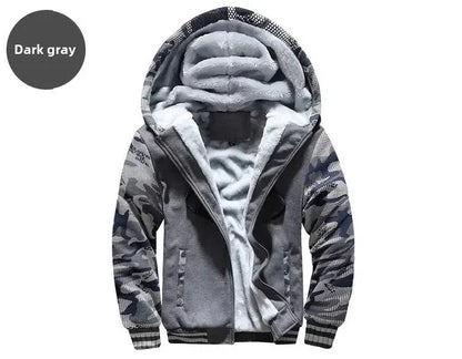 Men's Warmth Hooded Fleece Lined Thickened Baseball Jacket Sweatshirt Korean Style Sporty Top Winter Autumn Seasonal Wear