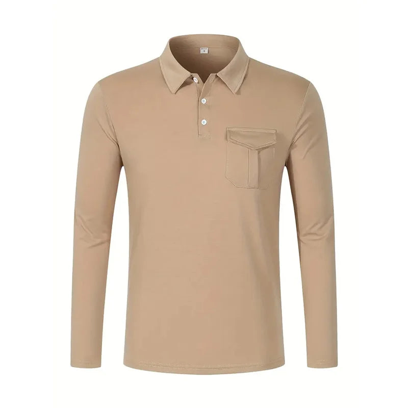 Spring and Autumn Men's Polo Shirt Lapel Pocket T-shirt Men's Business Casual Long sleeved European and American Plus Size