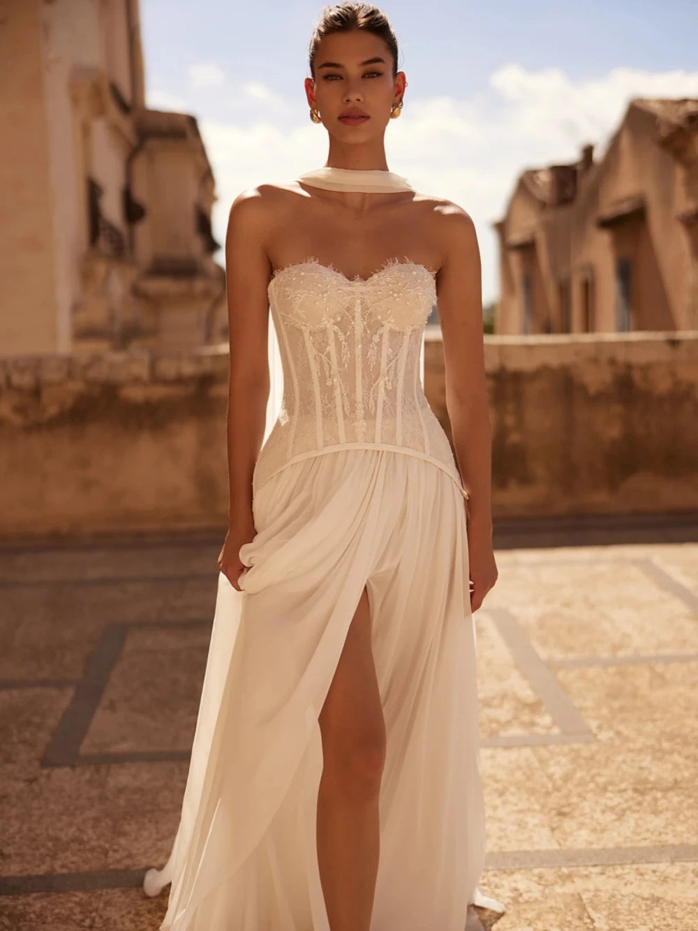 With Corset Beaded Lace Long Wedding Dress Romantic Sweetheart Neck Bridal Gown Customized Sexy High Slit Dresses For Bride