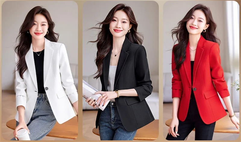 Women Blazer Casual Single Button Long Sleeve Red Black White Slim Suit Ladies Office Coat Fashion New Winter Autumn Jacket 2025 & 2026