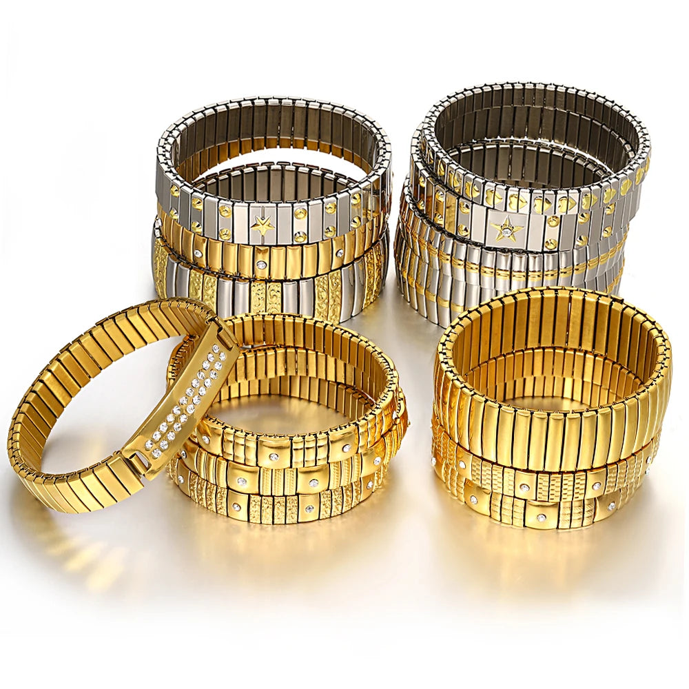 Freetry 18K Gold Plated Stainless Steel Adjustable Bracelet Fashion Elastic Metal Bracelet Trendy Jewelry Accessories Official