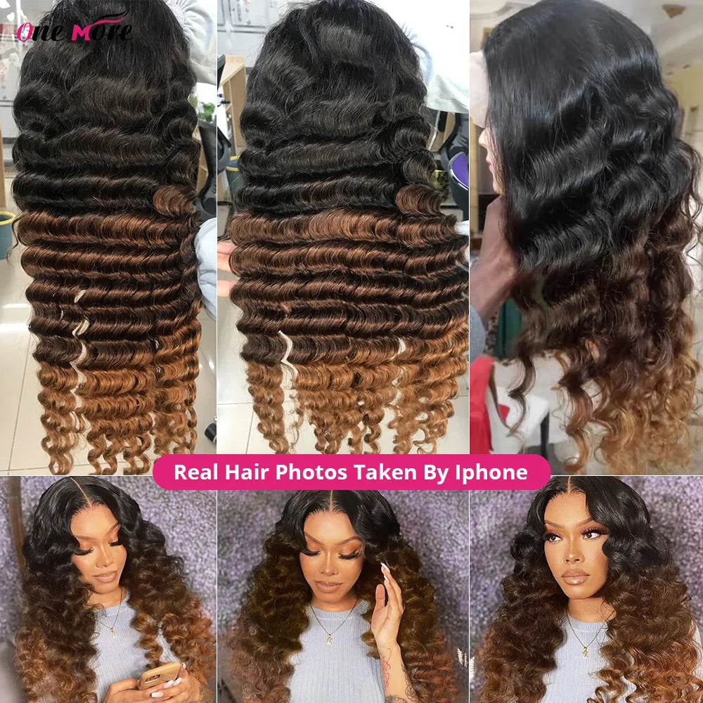 1B 4 30 Ombre Loose Deep Wave Lace Frontal Wig 13x4 Brown Colored Lace Front Human Hair Wigs 250 Density Deep Wave Frontal Wig