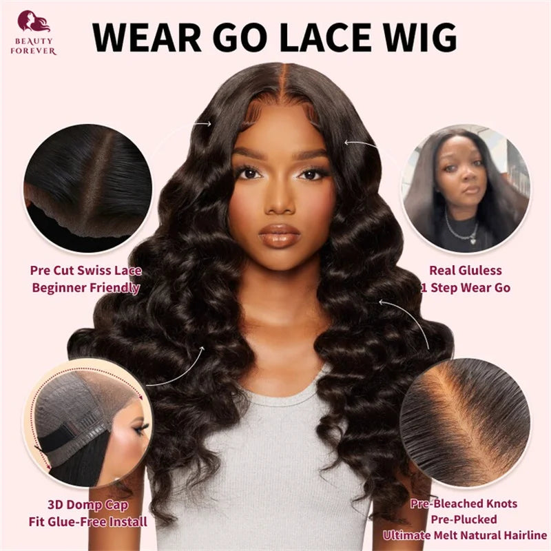 Beautyforever 3D Body Wave 7x5 Bye Bye KNOTS Glueless Wig Human Hair Ready To Wear Brazilian Human Hair Wig Fits All Size Heads