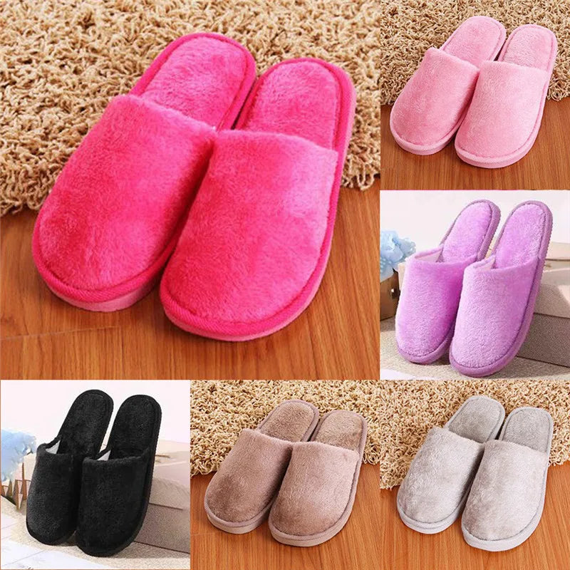 Soft Plush Cotton Slippers Shoes Autumn Winter Couple Unisex Non-Slip Floor Indoor Home Furry Slippers Women Shoes For Bedroom