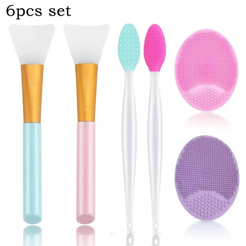 2-in-1 Facial Care Kit: 2 Mask Applicator Brushes + 2 Nose Cleansing Brushes + 2 Face Massage Brushes - Deep Pore Cleaning, Blac