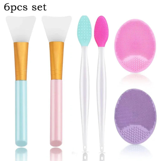 2-in-1 Facial Care Kit: 2 Mask Applicator Brushes + 2 Nose Cleansing Brushes + 2 Face Massage Brushes - Deep Pore Cleaning, Blac