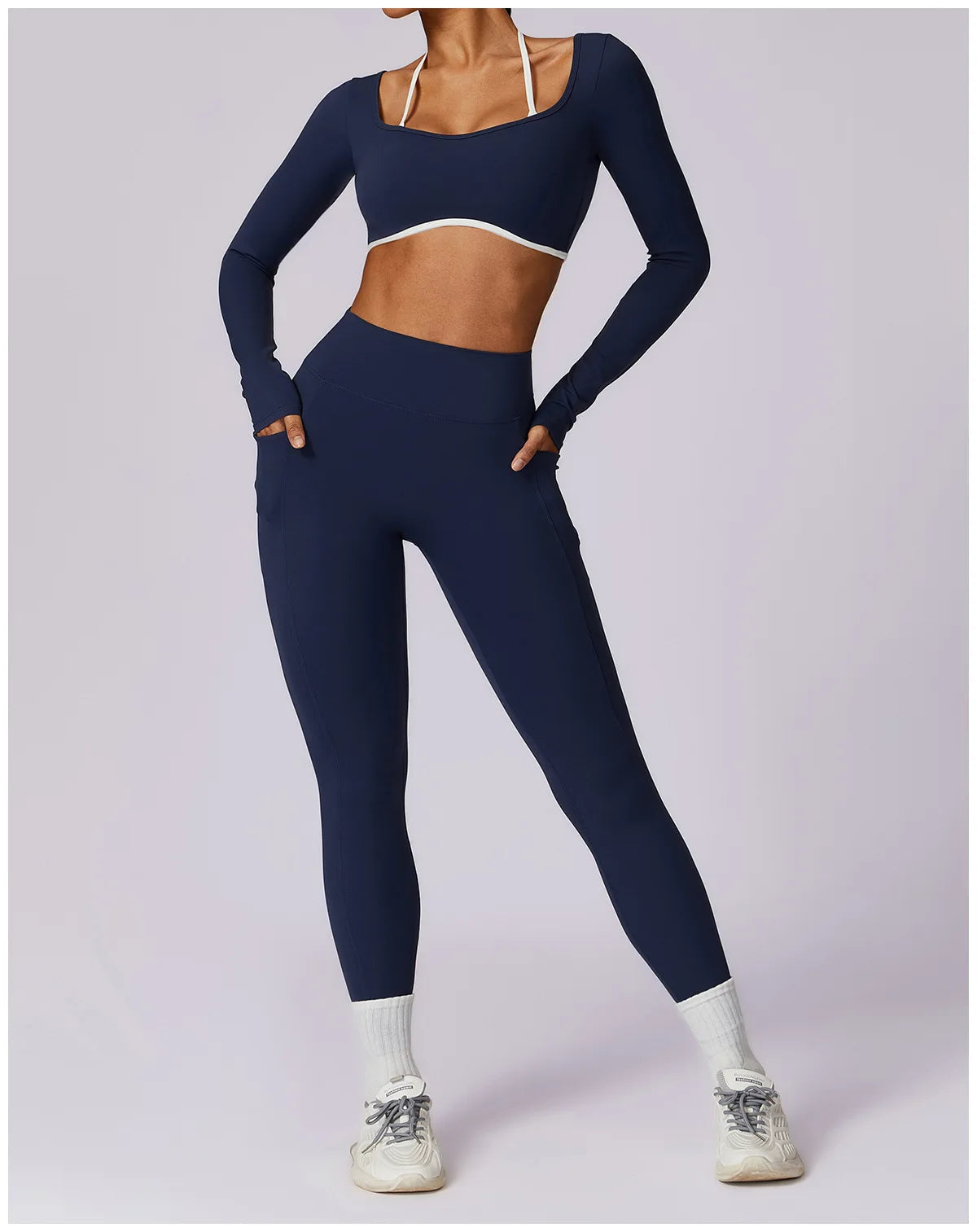 Sexy Yoga Women's 2 Pieces Gym Sports Suit Workout Clothing Long Sleeve Gym Crop Top High Waist Leggings Fitness Bra Sportswear
