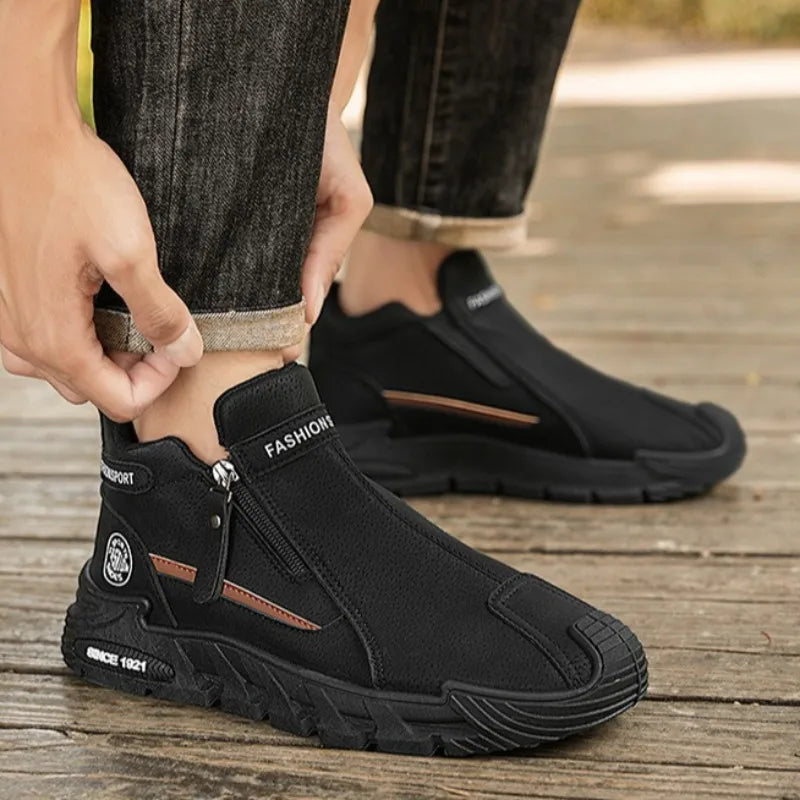 Mens Casual Labor Shoes Fashion Zipper Versatile Men Outdoor Climbing Shoes Non Slip Wear-resistant Sneakers Zapatos Para Hombre