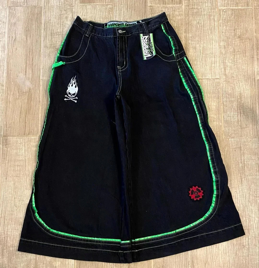 Streetwear 90s American New Trend Retro Skull Embroidery Baggy Jeans Men's Y2K Harajuku Hip-Hop Gothic Leisure Skateboard Pants