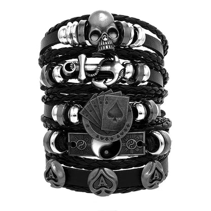 Fashion Bracelet Viking  Bracelet For Men Hand Bracelets Woven Skull Hand Jewelry Adjustable Leather Set viking man bracelet