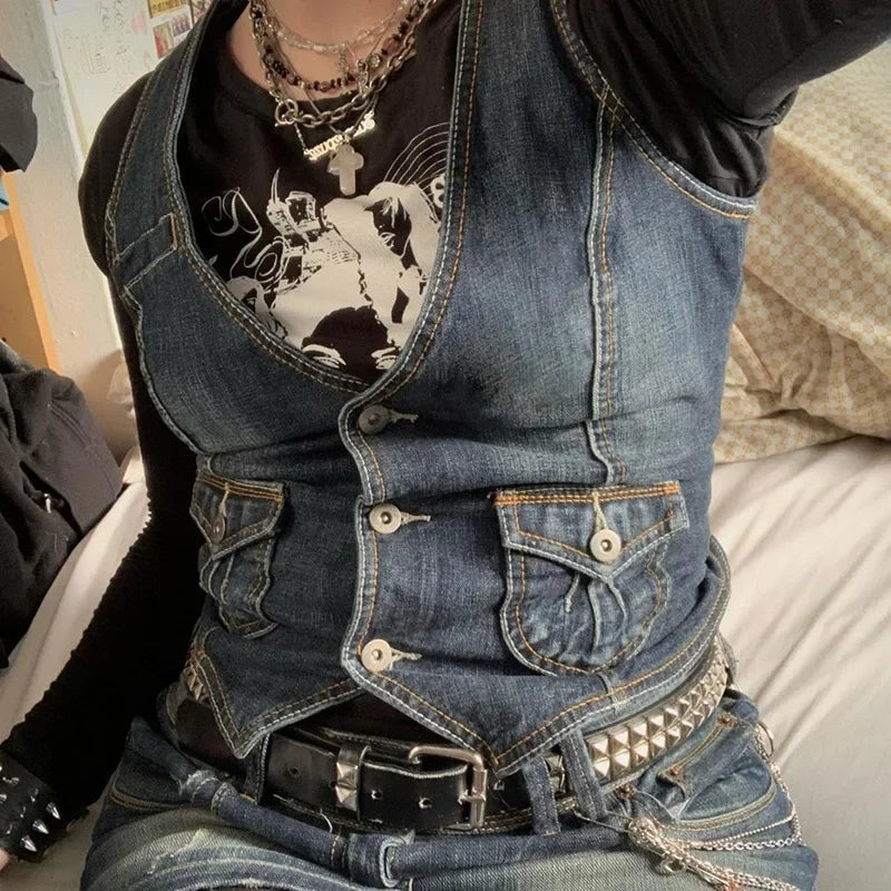 Women's Denim Vest Slim Fit European American Cross Border Trade Goods Smooths Your Silhouette Dense Fabric Vest