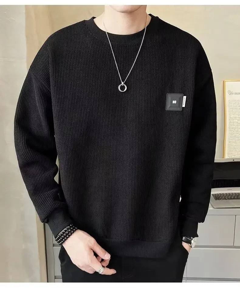 Loose round Neck Texture Pattern Men's Hoodie Solid Color Casual Autumn Wear Comfortable Breathable Street Style Sweatshirt