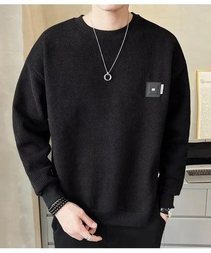 Loose round Neck Texture Pattern Men's Hoodie Solid Color Casual Autumn Wear Comfortable Breathable Street Style Sweatshirt