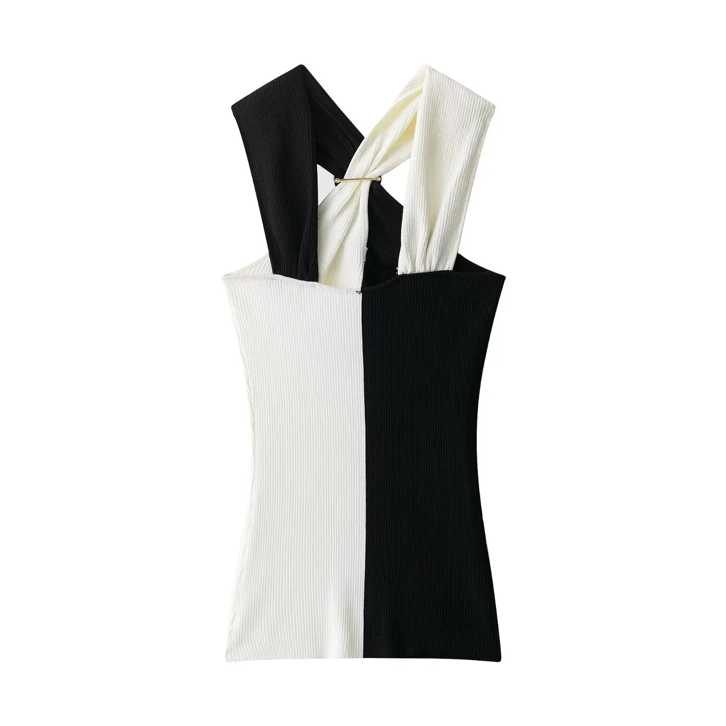 HH 2026 Women's Summer New Fashion Chic Knitted Tops Hang-Neck Collar Sleeveless Backless Female Sexy Short Tops 2 Color