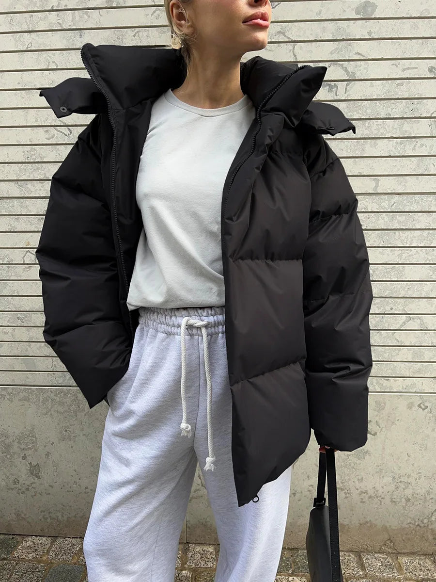 Women Winter Cotton Coat 2025 New Women Loose Cotton Padded Jacket Solid Hooded Parkas Coat Female Puffer Coat Winter Outwear