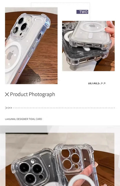 Transparent Magnetic Soft Phone Case For iPhone 17 Air 16 15 14 Plus 13 12 11 Pro Max Wireless Charge Magsafe Shockproof Cover