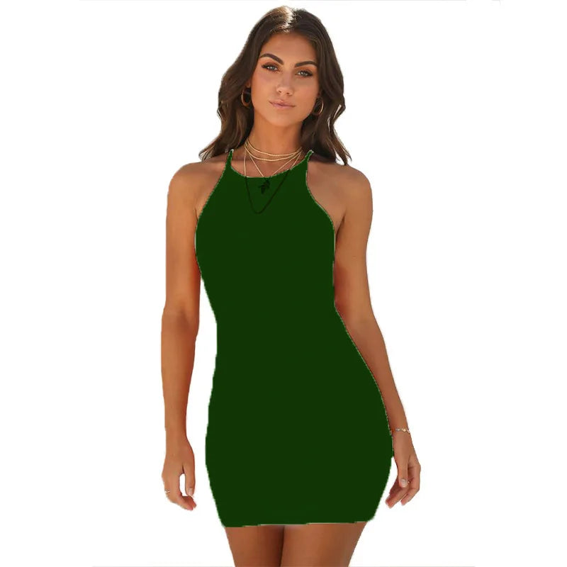 Cross-border explosive Europe and the United States summer solid color sleeveless women's dress hot sales