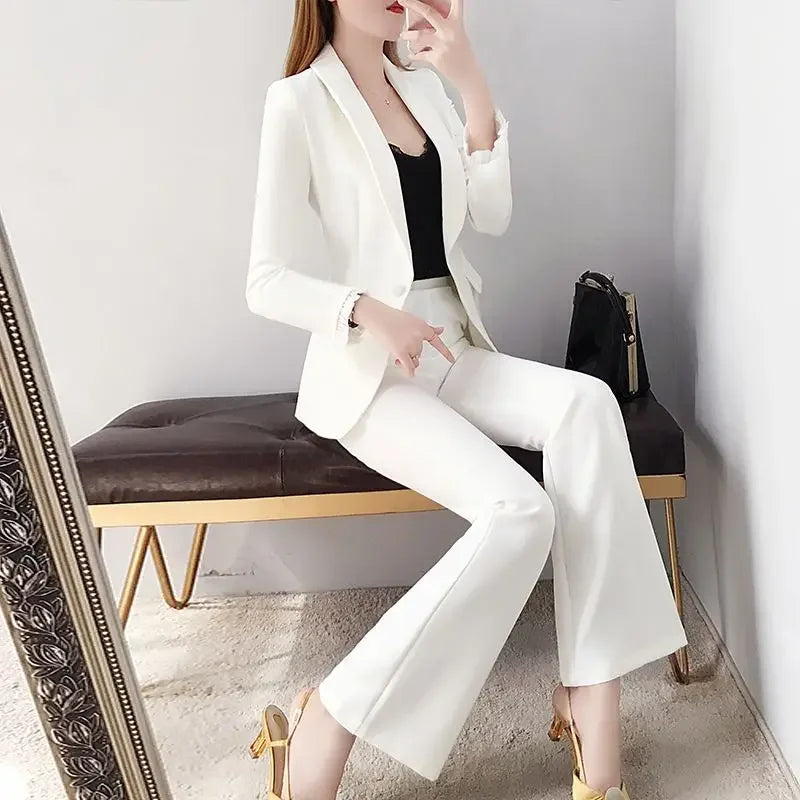Blazer and White Trouser Suit Professional Womens 2 Pant Sets Two Piece Set Pants for Women Business Wear To Work Outfit Formal