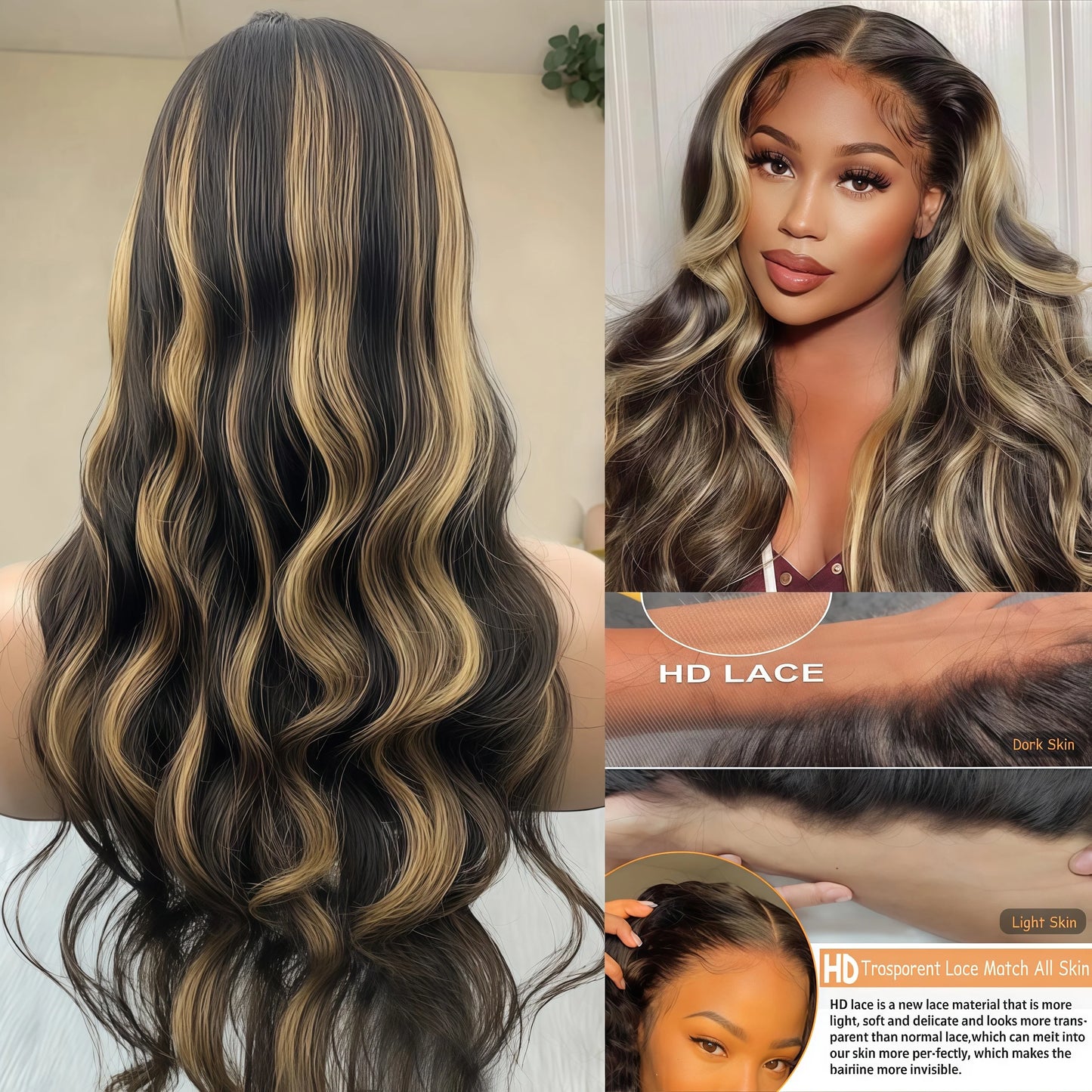 1b27 Black With Gold Highlight Wigs Body Wave Human Hair Wig 13x4 Hd Lace Front Wigs 200Density Colored Human Hair Wig brazilian