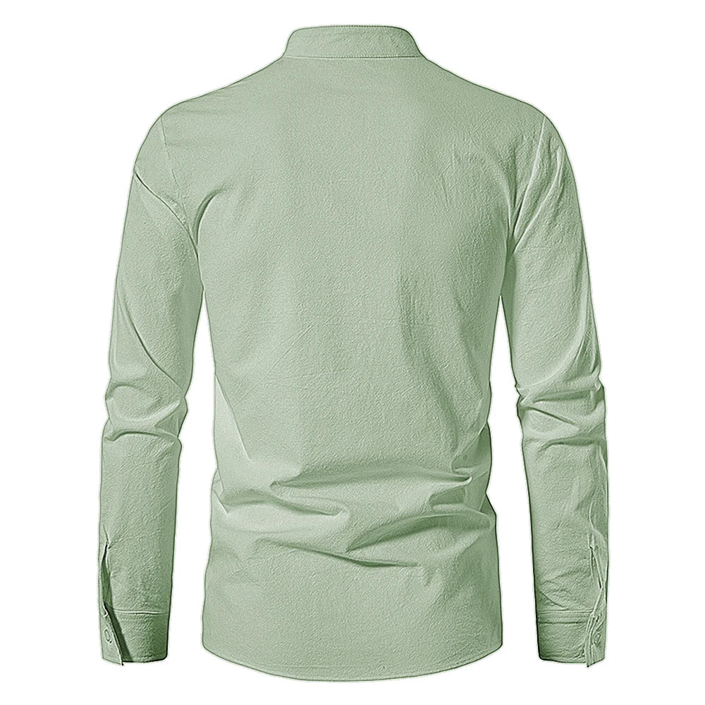 New Men's Casual Blouse Cotton Linen Shirt Tops Long Sleeve Tee Shirt Spring Autumn Slanted Placket Vintage Yoga Shirts