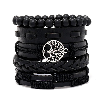 Fashion Bracelet Viking  Bracelet For Men Hand Bracelets Woven Skull Hand Jewelry Adjustable Leather Set viking man bracelet
