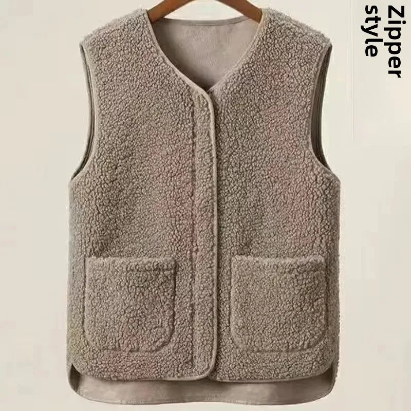 Fashionable Integrated Women's Vest Double Layer Flocking Vest Autumn/Winter Style Jacket Crew Neck Design For All Seasons