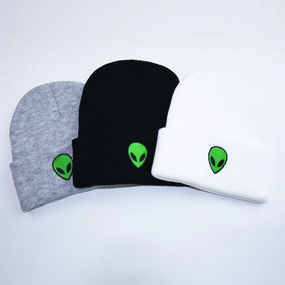 Knitted Beanies Hats Lovely Alien Ghost Skull Embroidery Cap for Autumn Winter Men Cap Warm Melon Cap Street Head Women Gifts
