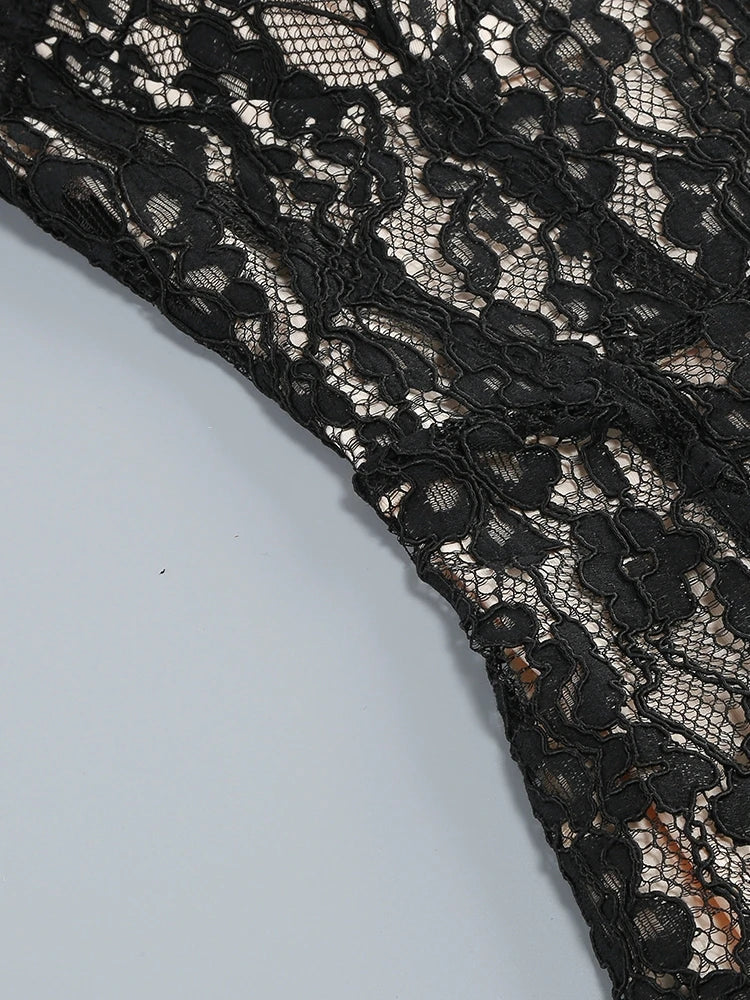 Sexy Spaghetti Strap V Neck Lace Long Dress Women Black Floral Lace Sleeveless Bodycon Dresses Elegant Evening Celebrity Party