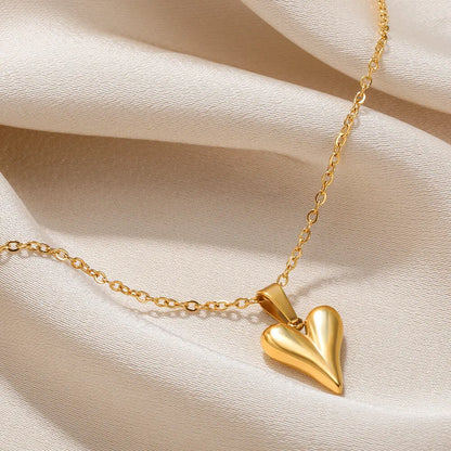 Punk Gold Color Heart Pendant Necklace for Women Stainless Steel OT Buckle Beaded Neck Chain Choker Y2K Jewelry Accessories