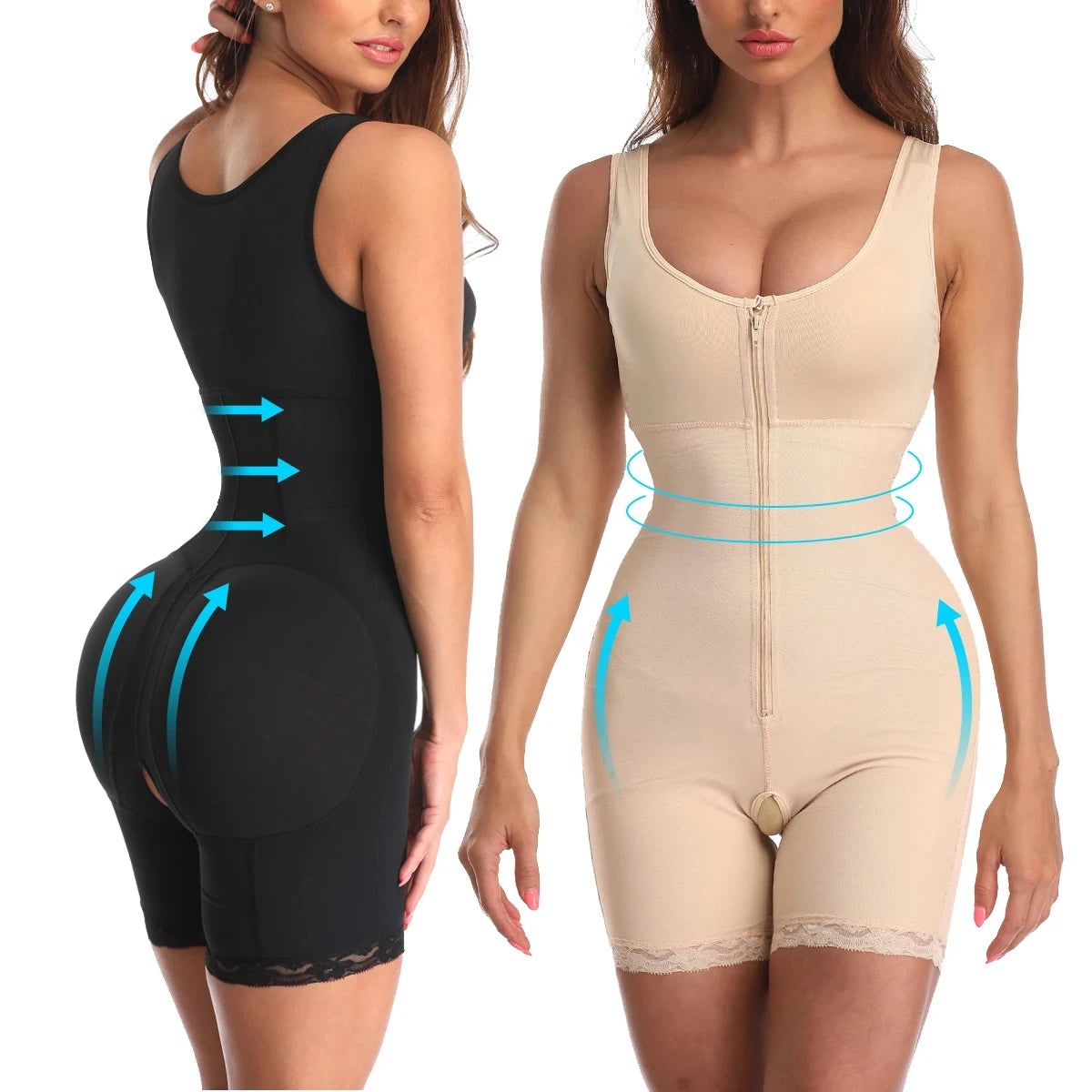 Zip Waist Lace Slimming Shaper Corset Control Shapewear Butt Lifter Strap Body Shaper Underwear Bodysuit Women Plus Size S-6xl