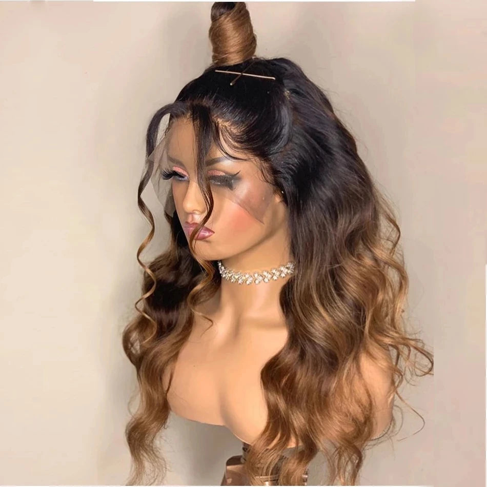 360 Lace Body Wave Ombre Human Hair Lace Front Wigs for Black Women 180Density 3 Tone Colors Brown Blonde Indian Remy Hair Wigs