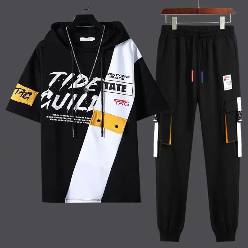 Pants Sets Print Sports Suits Jogging Clothes for Men Hoodie Tracksuit Alphabet Male T Shirt Sweatpants Top Basic Regular Fit S