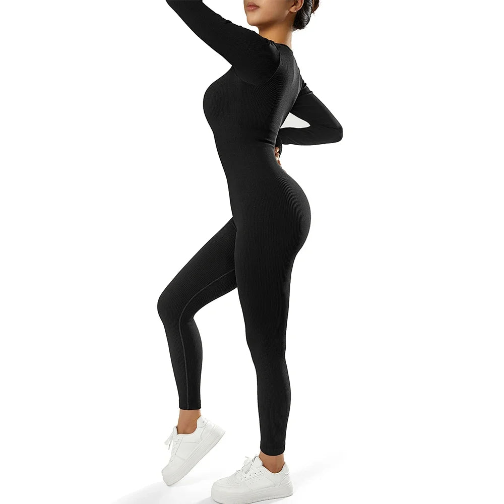 Long Sleeve Jumpsuit Women Bodycon One-piece Outfit Jumpsuit Square Neck Casual Streetwear Rompers Overalls playsuits Bodysuit