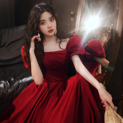 Wedding Dress Party Dresses  New Red Style Retro Bridal Princess Engagement Evening Dress