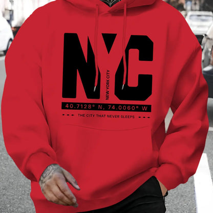 Men's autumn and winter casual fashion loose and comfortable letter print long sleeved hooded sweatshirt warm pullover