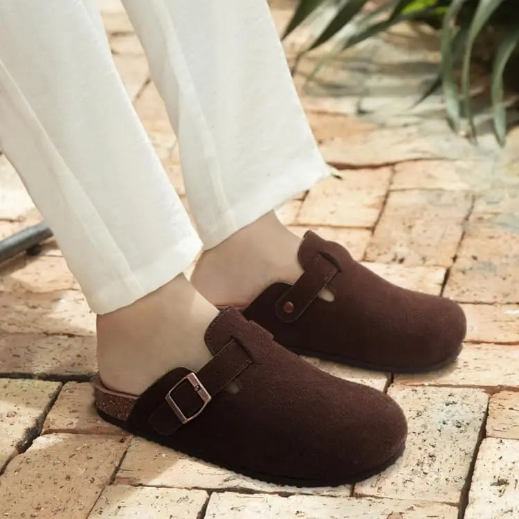 Comwarm Men Suede Clogs Slippers Classic Cork Footbed Mules Women Cozy Fashion Clogs Shoes With Arch Support Men Beach Sandals