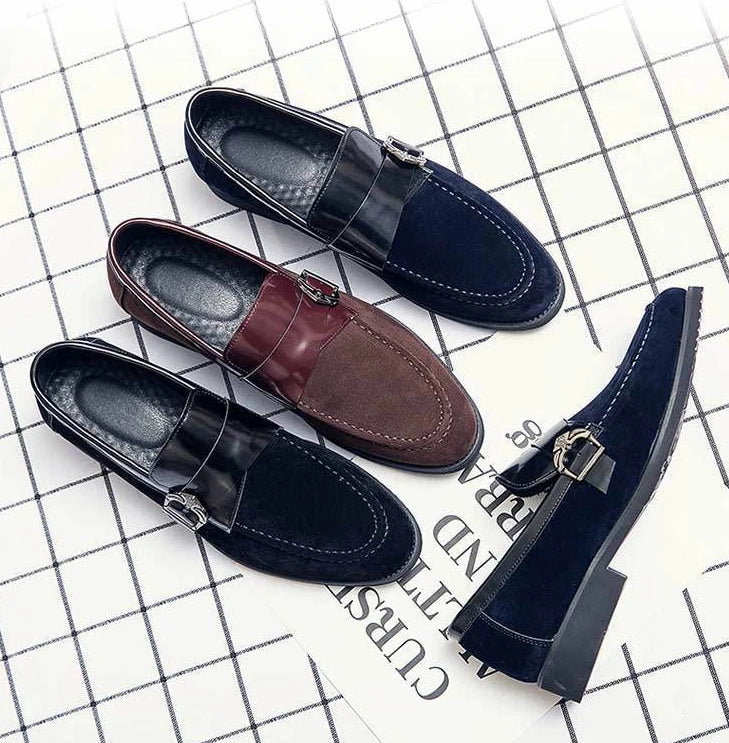 Suede Man Casual Shoe Flat Pointed Toe Office Loafers Height Increasing Leather Shoes For Men 2025 New Arrivals Luxury Sale