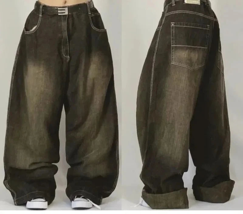 American New Fashion Oversized Letter Printing Black Washed Jeans Ladies Y2K Popular Casual Joker Loose Wide-leg Mop Pants