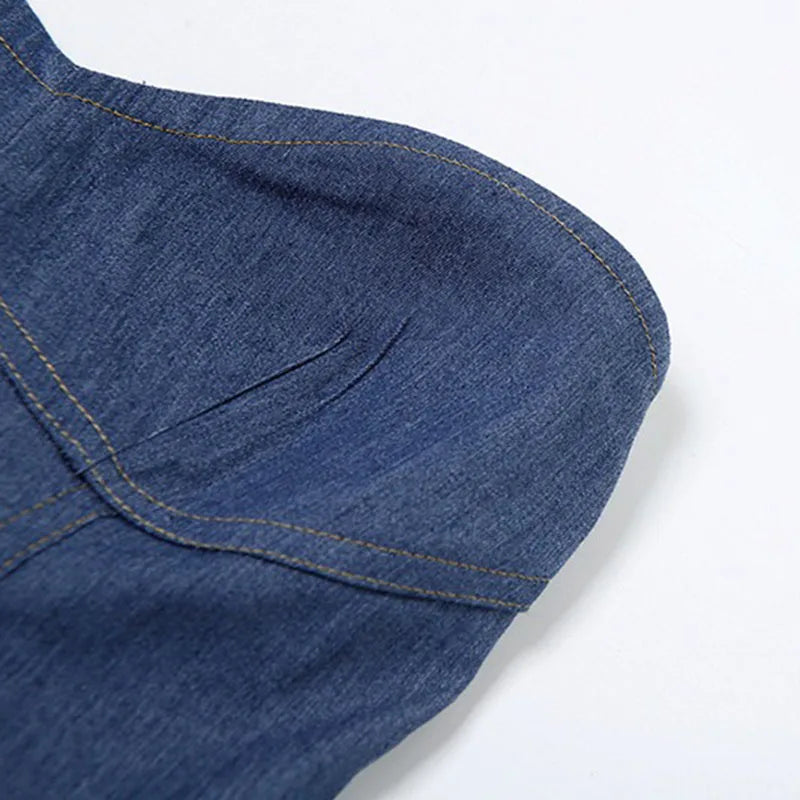 DongCMY 2026 Summer Women's New Bag Hip Sexy Mini Dress Women Solid Wrapped Chest Sleeveless Classic Imitation Denim Dress