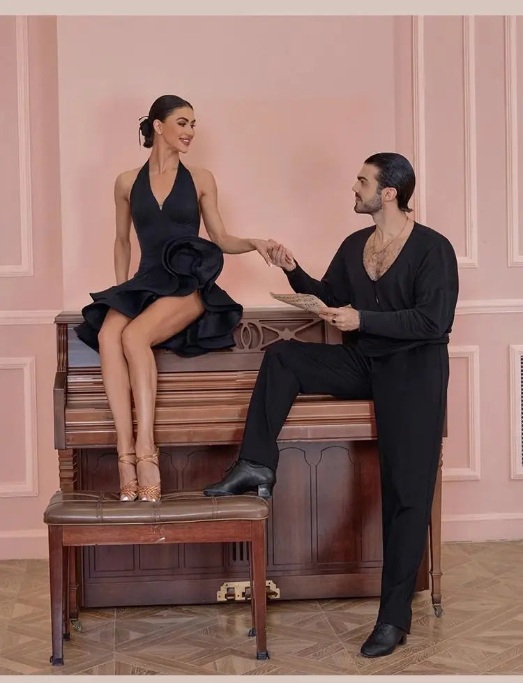 Black Latin Dance Dress for Women Professional Sexy Chacha Dance Competition Dress Adult Party Dresses Stage Outfit 2025 New