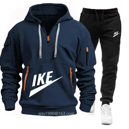 2025 new men's autumn and winter hoodie set fitness sports multi-zipper long-sleeved hooded jumper + 2 sets of casual pants