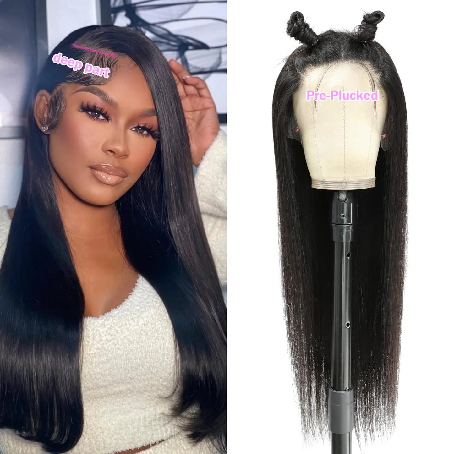 30 Inch 13x6 Straight Lace Front Wigs Human Hair 200% Density HD Lace Front Wigs Human Hair Pre Plucked Glueless Straight Wig